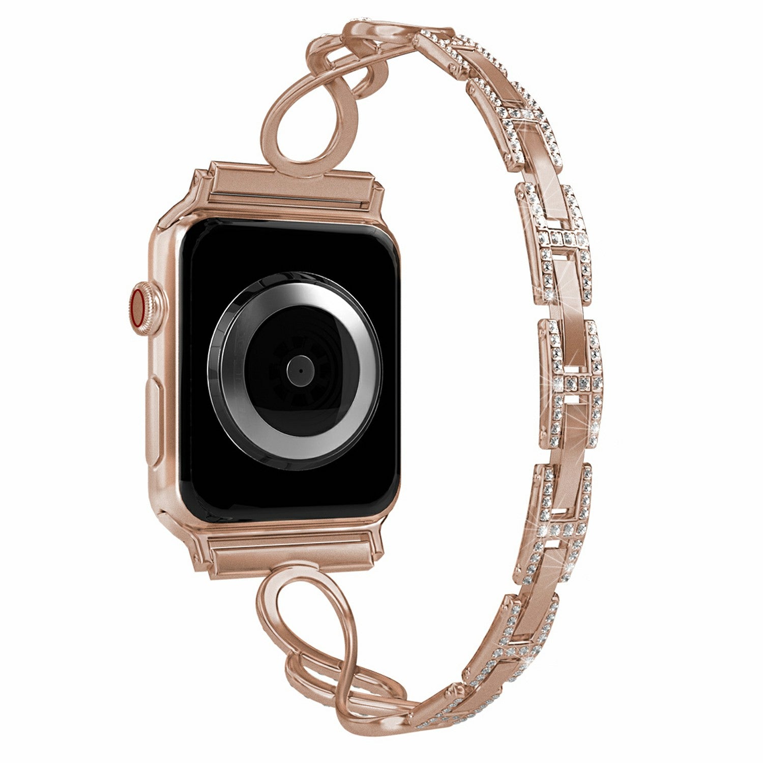 For Apple Watch Series 8 41mm 7 41mm SE Series 6 5 4 SE(2022) 40mm Series 3 2 1 38mm Metal Anti-wear Smart Watch Band Rhinestone Decor Wrist Strap For Apple Watch Series 8 41mm 7 41mm SE Series 6 5 4 SE(2022) 40mm Series 3 2 1 38mm Metal Anti-wear Smart Watch Band Rhinestone Decor Wrist Strap